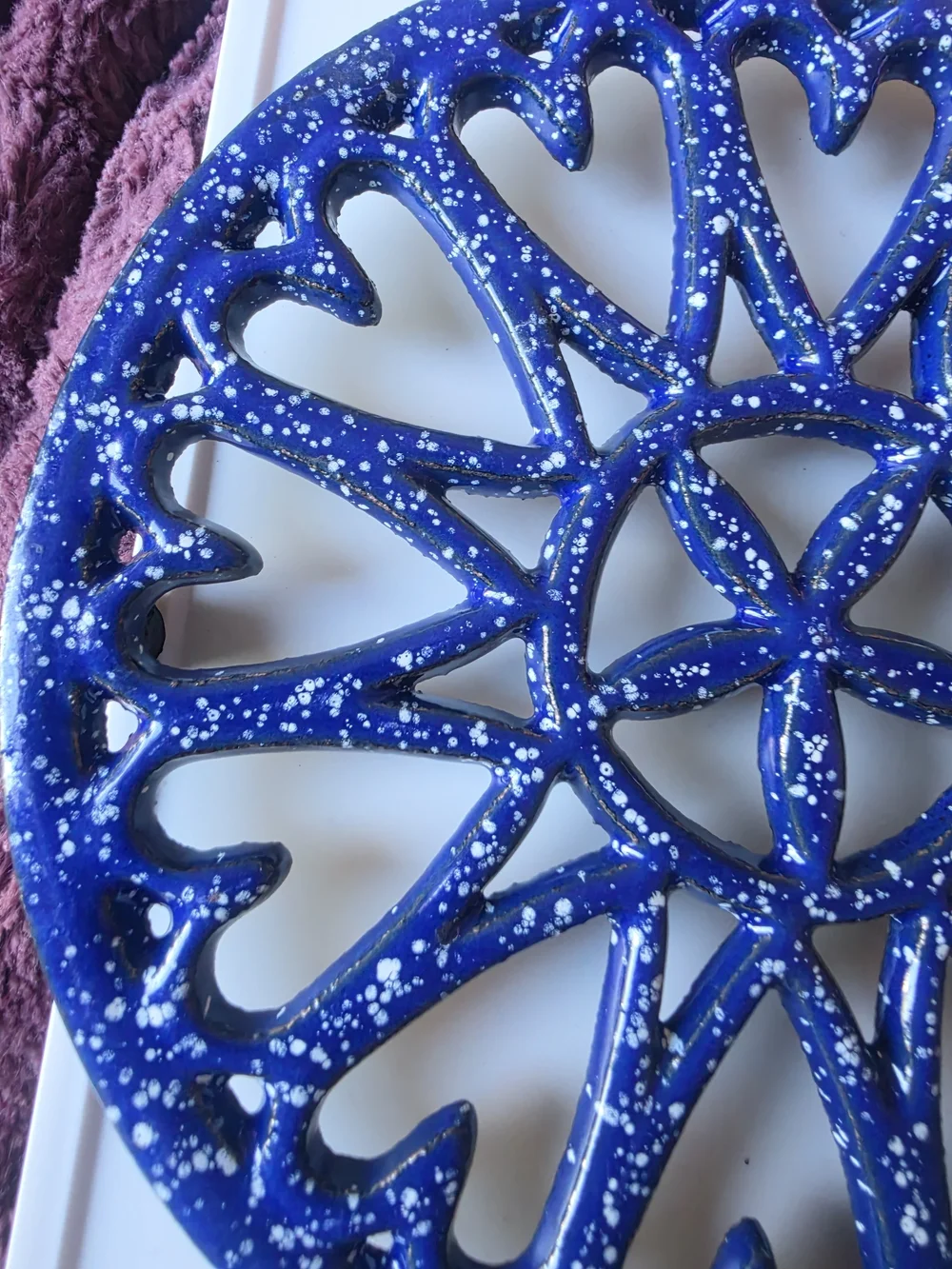 Blue and White Cast Iron Trivet